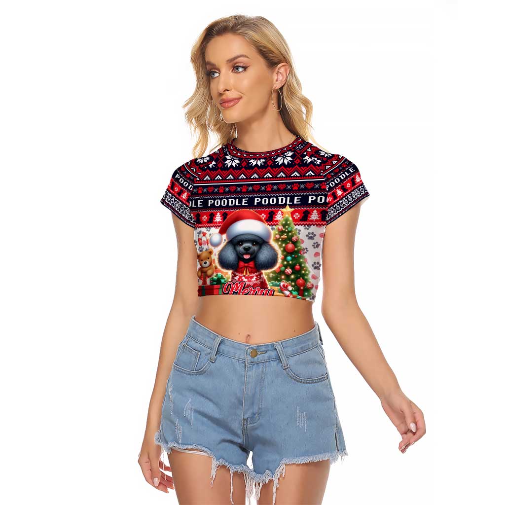 Poodle Merry Woofmas Raglan Cropped T Shirt Christmas Dog Art Style - Wonder Print Shop