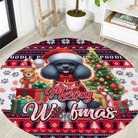Poodle Merry Woofmas Round Carpet Christmas Dog Art Style