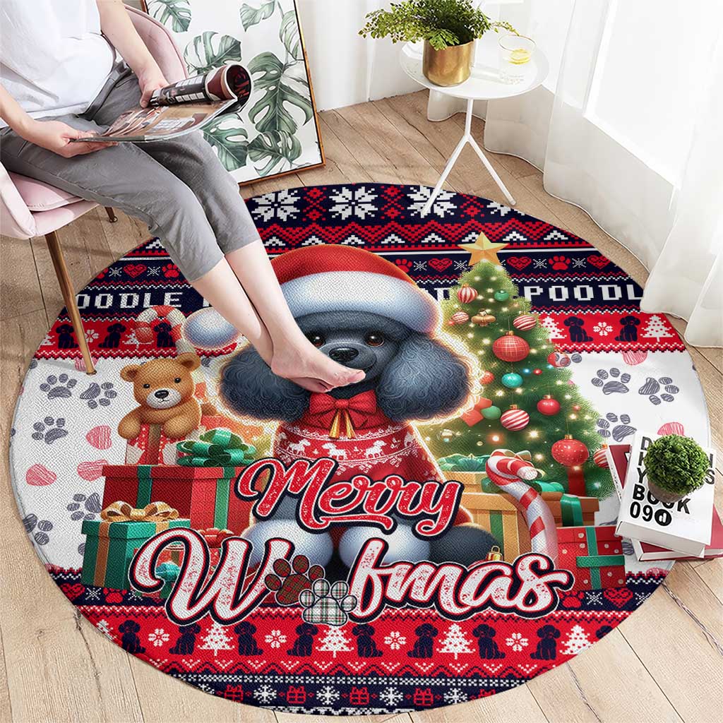 Poodle Merry Woofmas Round Carpet Christmas Dog Art Style