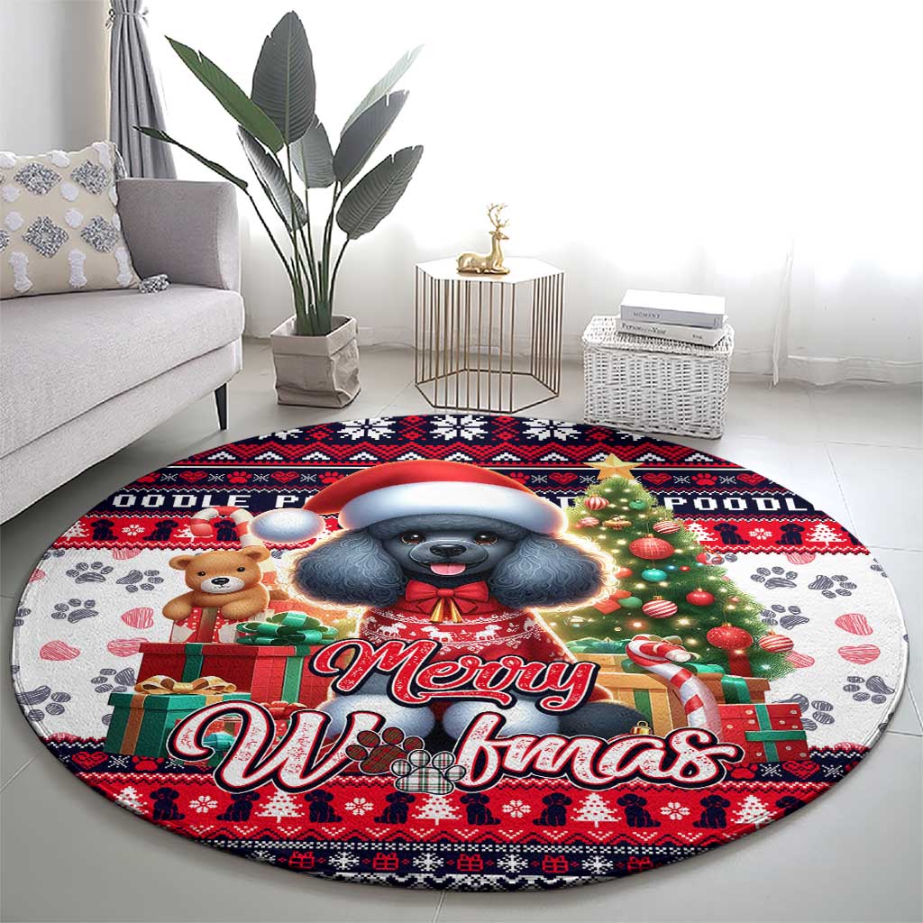 Poodle Merry Woofmas Round Carpet Christmas Dog Art Style