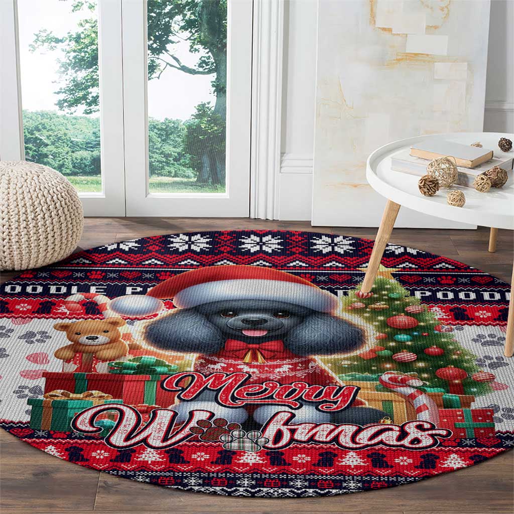 Poodle Merry Woofmas Round Carpet Christmas Dog Art Style