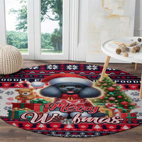 Poodle Merry Woofmas Round Carpet Christmas Dog Art Style