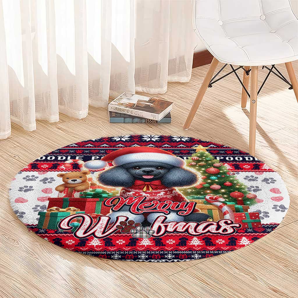 Poodle Merry Woofmas Round Carpet Christmas Dog Art Style