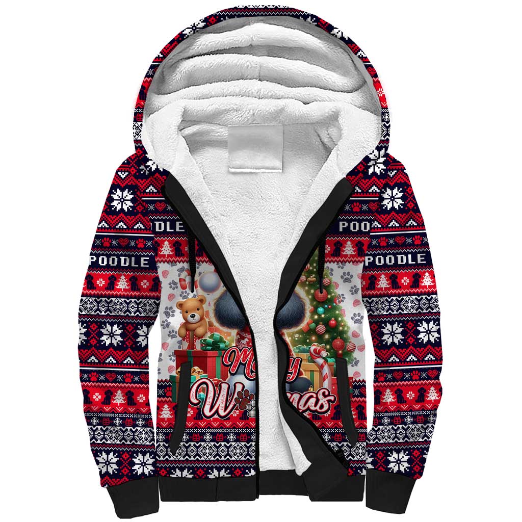Poodle Merry Woofmas Sherpa Hoodie Christmas Dog Art Style - Wonder Print Shop