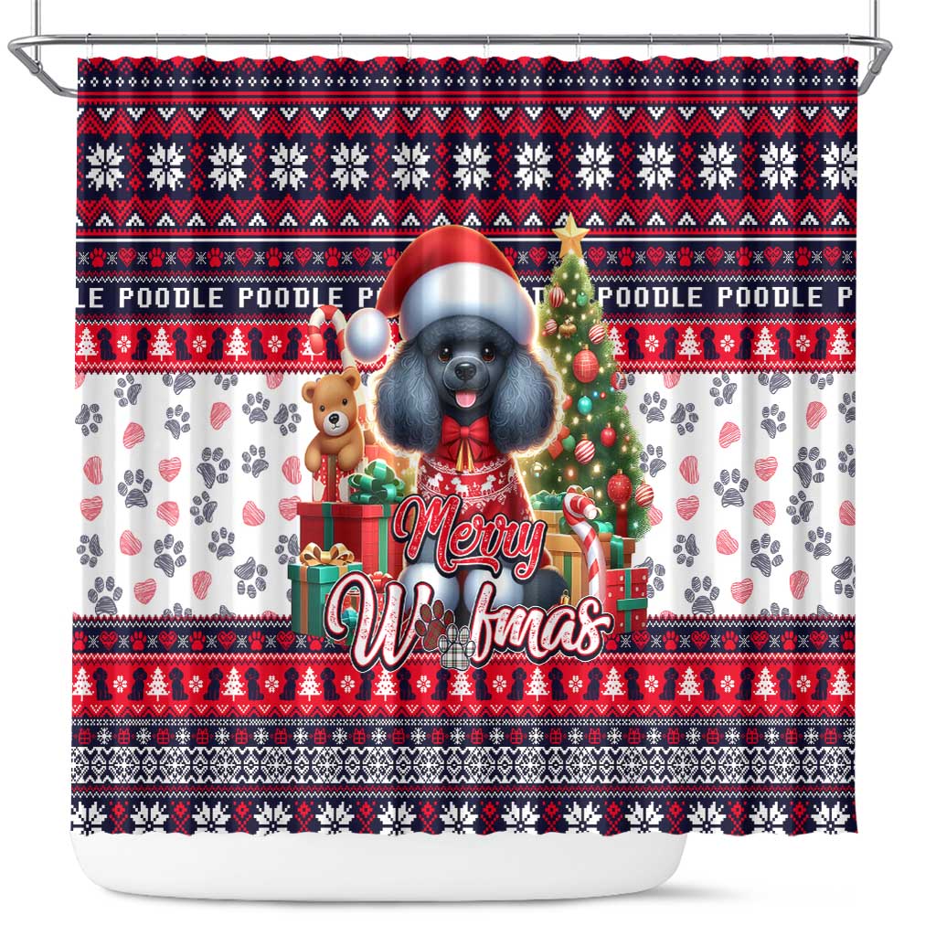Poodle Merry Woofmas Shower Curtain Christmas Dog Art Style