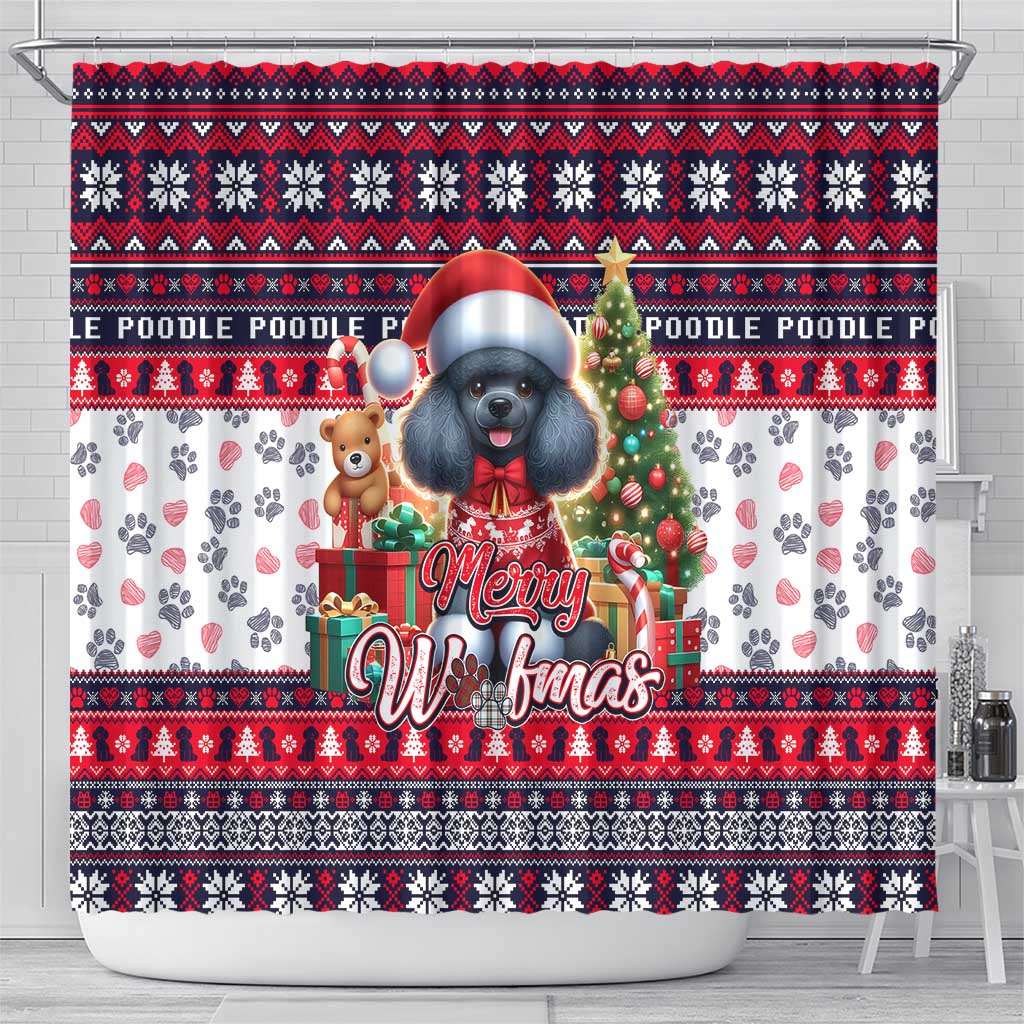 Poodle Merry Woofmas Shower Curtain Christmas Dog Art Style