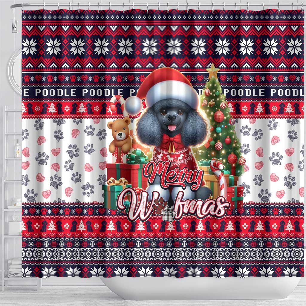 Poodle Merry Woofmas Shower Curtain Christmas Dog Art Style