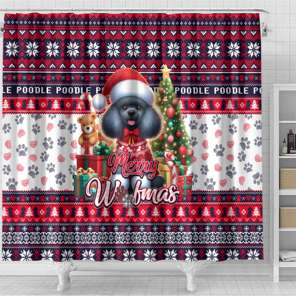 Poodle Merry Woofmas Shower Curtain Christmas Dog Art Style
