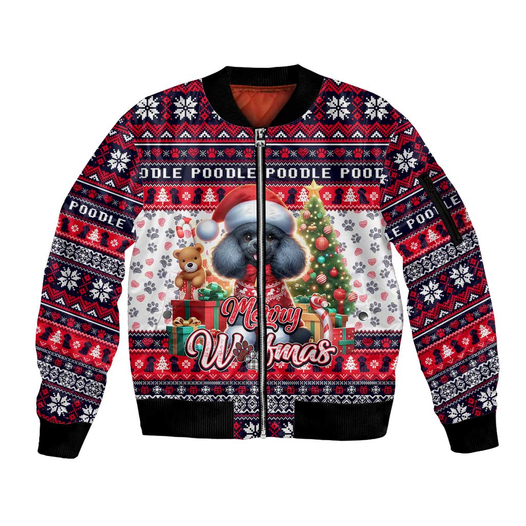 Poodle Merry Woofmas Sleeve Zip Bomber Jacket Christmas Dog Art Style - Wonder Print Shop