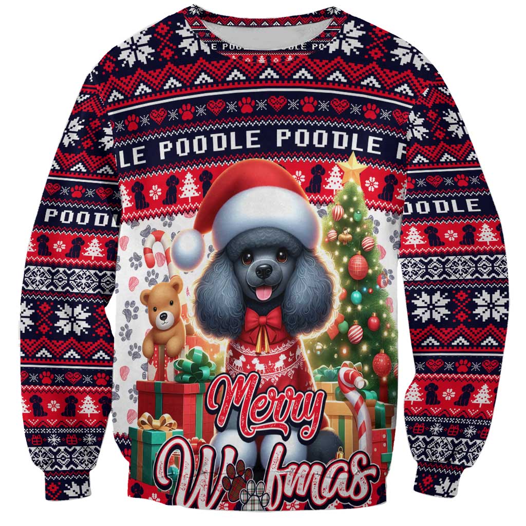 Poodle Merry Woofmas Sweatshirt Christmas Dog Art Style - Wonder Print Shop