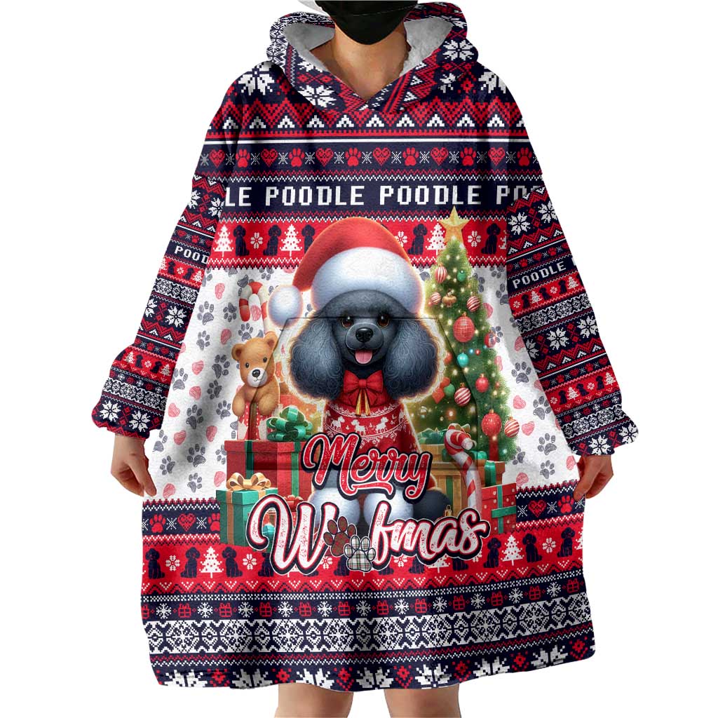 Poodle Merry Woofmas Wearable Blanket Hoodie Christmas Dog Art Style - Wonder Print Shop