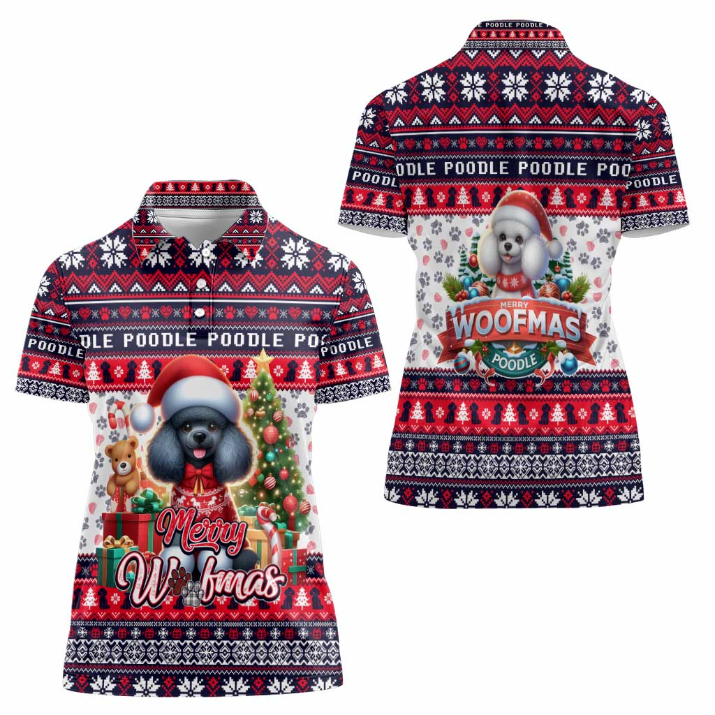 Poodle Merry Woofmas Women Polo Shirt Christmas Dog Art Style - Wonder Print Shop