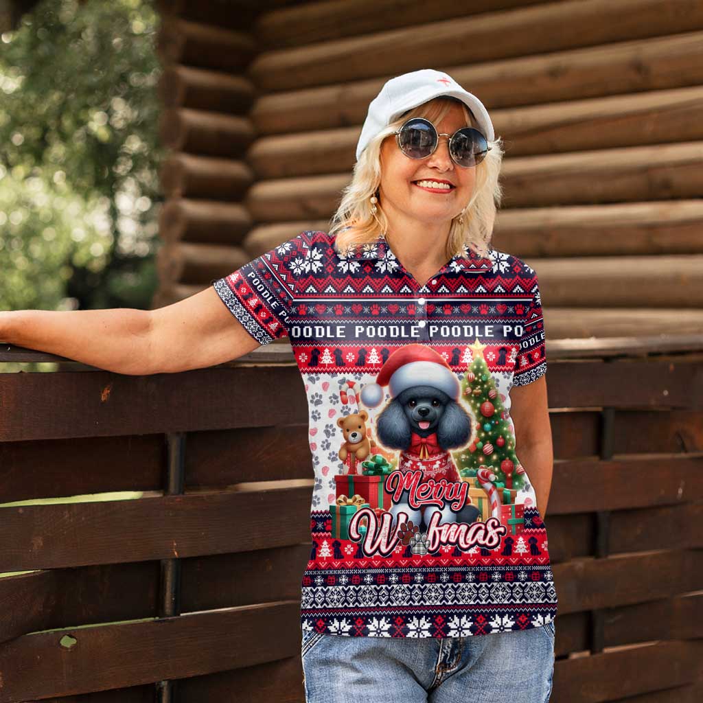 Poodle Merry Woofmas Women Polo Shirt Christmas Dog Art Style - Wonder Print Shop