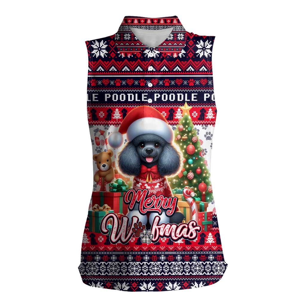 Poodle Merry Woofmas Women Sleeveless Polo Shirt Christmas Dog Art Style - Wonder Print Shop
