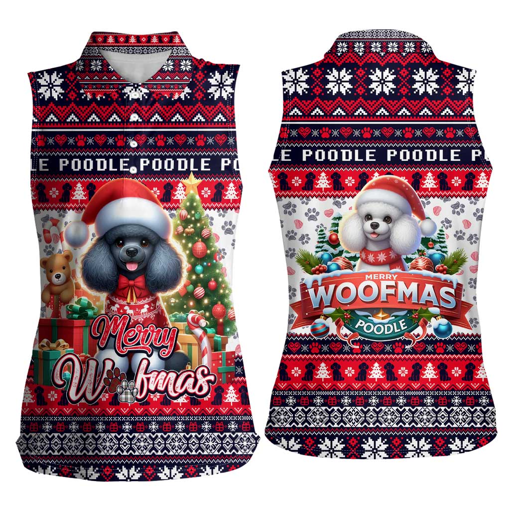 Poodle Merry Woofmas Women Sleeveless Polo Shirt Christmas Dog Art Style - Wonder Print Shop