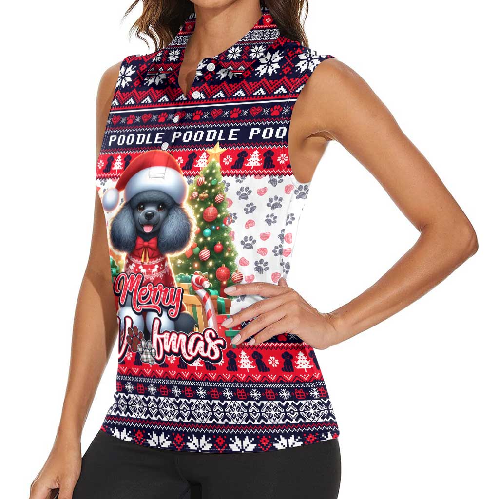 Poodle Merry Woofmas Women Sleeveless Polo Shirt Christmas Dog Art Style - Wonder Print Shop