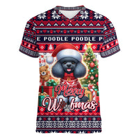 Poodle Merry Woofmas Women V-Neck T-Shirt Christmas Dog Art Style - Wonder Print Shop