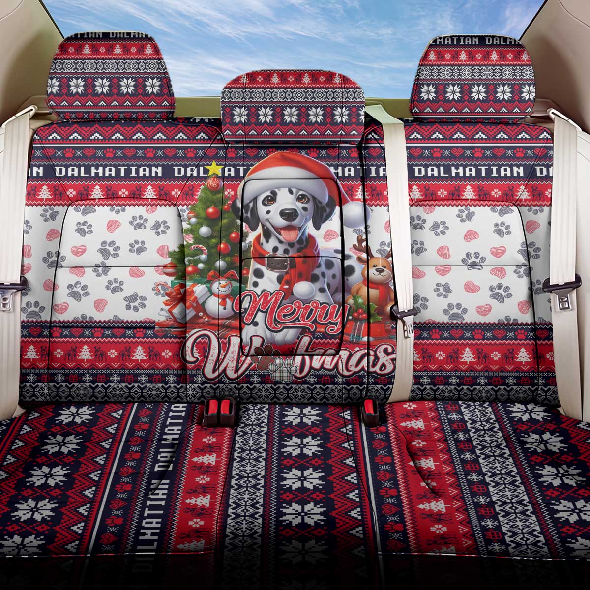 Dalmatian Merry Woofmas Back Car Seat Cover Christmas Dog Art Style - Wonder Print Shop