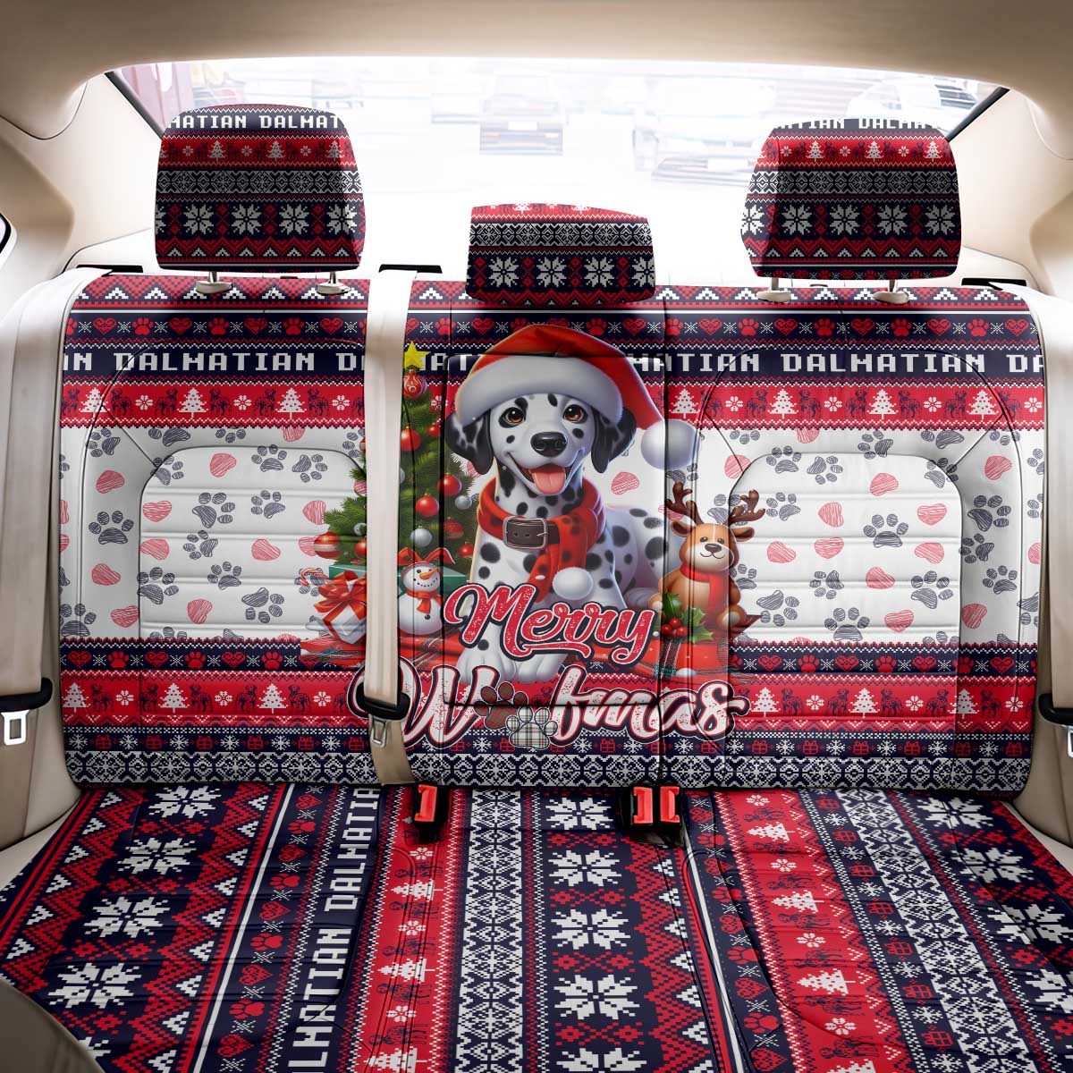 Dalmatian Merry Woofmas Back Car Seat Cover Christmas Dog Art Style - Wonder Print Shop
