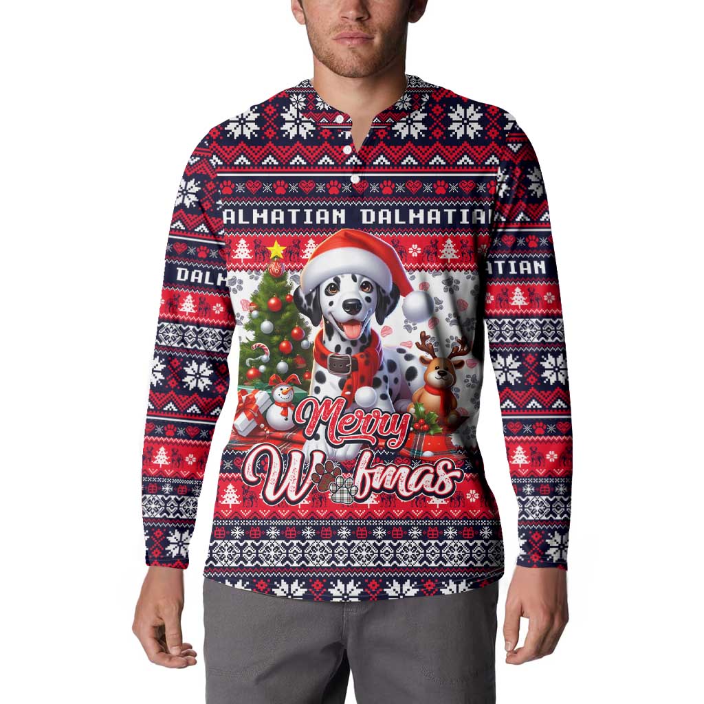 Dalmatian Merry Woofmas Button Sweatshirt Christmas Dog Art Style - Wonder Print Shop