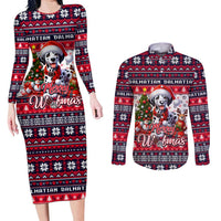 Dalmatian Merry Woofmas Couples Matching Long Sleeve Bodycon Dress and Long Sleeve Button Shirt Christmas Dog Art Style - Wonder Print Shop