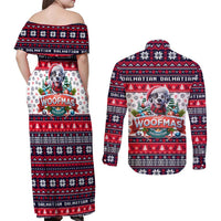 Dalmatian Merry Woofmas Couples Matching Off Shoulder Maxi Dress and Long Sleeve Button Shirt Christmas Dog Art Style - Wonder Print Shop