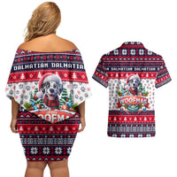Dalmatian Merry Woofmas Couples Matching Off Shoulder Short Dress and Hawaiian Shirt Christmas Dog Art Style - Wonder Print Shop