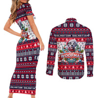 Dalmatian Merry Woofmas Couples Matching Short Sleeve Bodycon Dress and Long Sleeve Button Shirt Christmas Dog Art Style - Wonder Print Shop