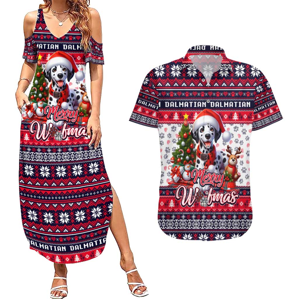 Dalmatian Merry Woofmas Couples Matching Summer Maxi Dress and Hawaiian Shirt Christmas Dog Art Style - Wonder Print Shop