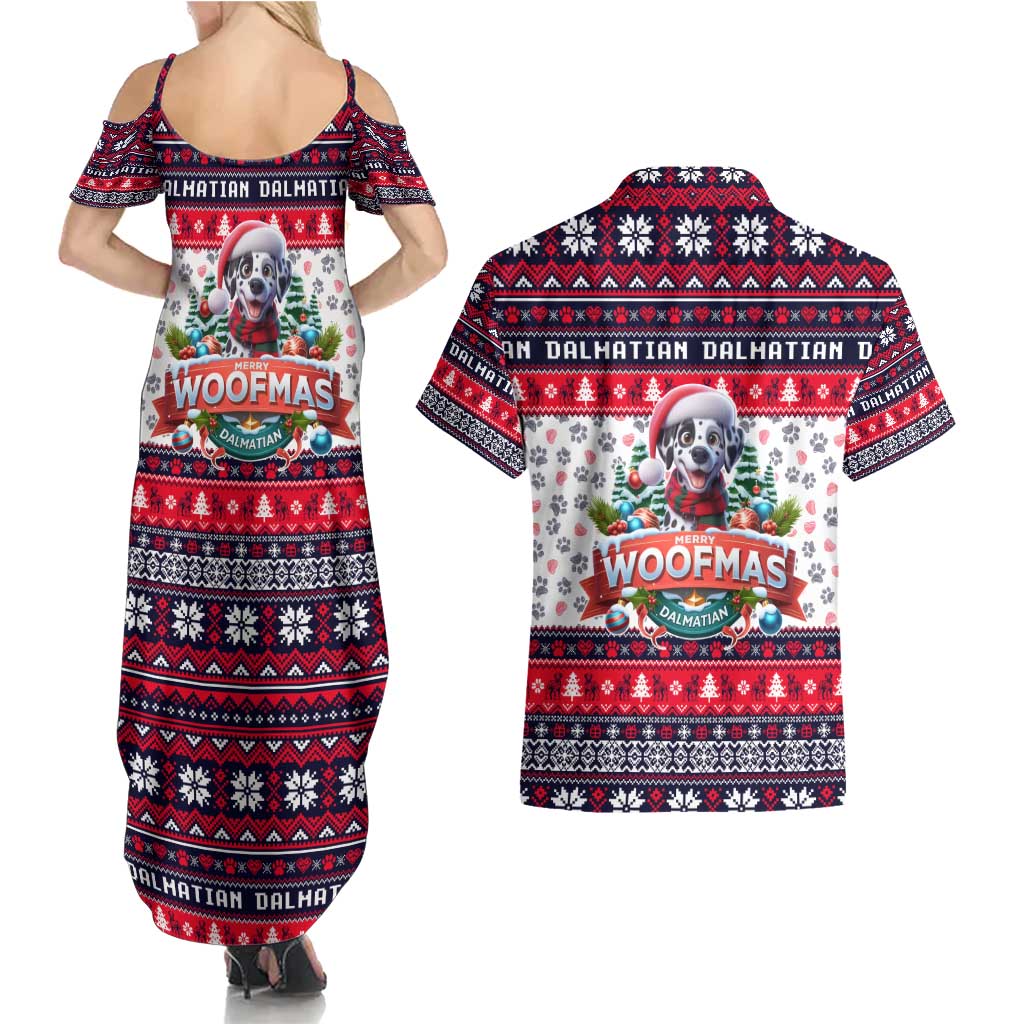 Dalmatian Merry Woofmas Couples Matching Summer Maxi Dress and Hawaiian Shirt Christmas Dog Art Style - Wonder Print Shop