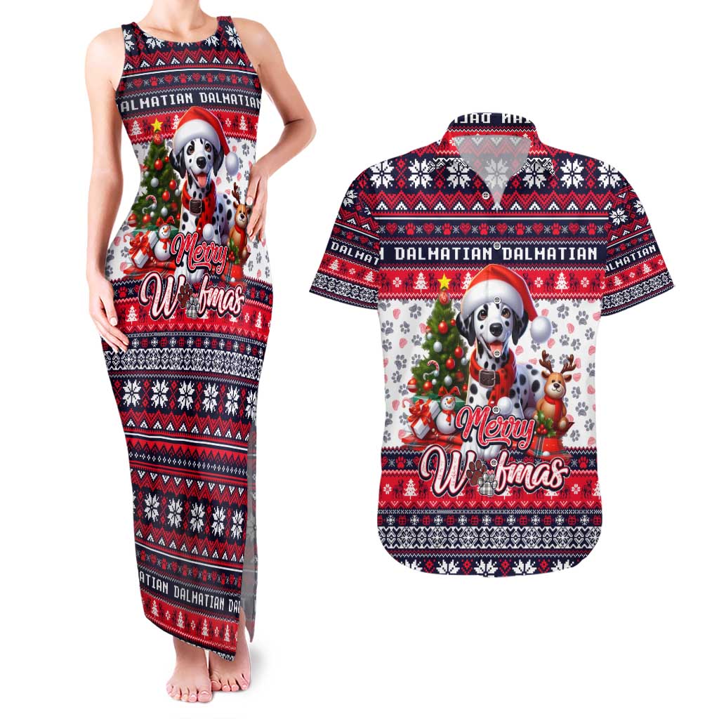 Dalmatian Merry Woofmas Couples Matching Tank Maxi Dress and Hawaiian Shirt Christmas Dog Art Style - Wonder Print Shop