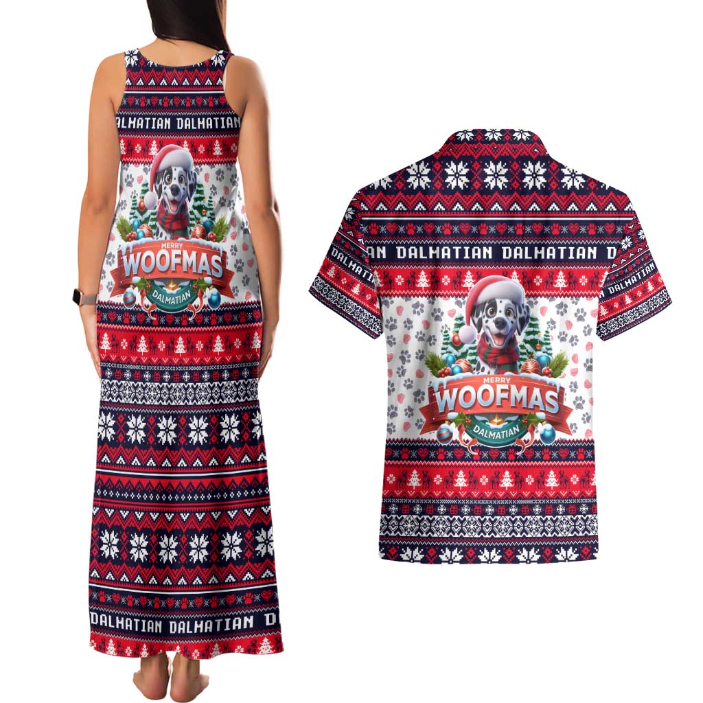 Dalmatian Merry Woofmas Couples Matching Tank Maxi Dress and Hawaiian Shirt Christmas Dog Art Style - Wonder Print Shop