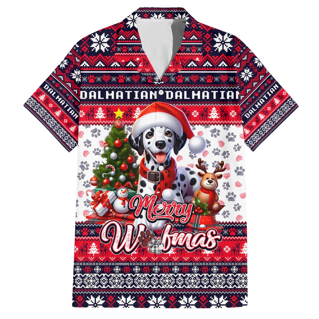 Dalmatian Merry Woofmas Family Matching Long Sleeve Bodycon Dress and Hawaiian Shirt Christmas Dog Art Style - Wonder Print Shop