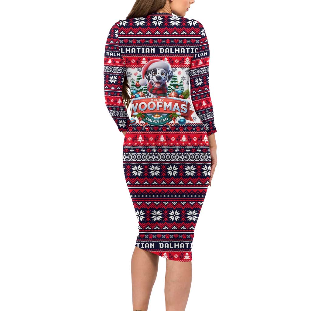 Dalmatian Merry Woofmas Family Matching Long Sleeve Bodycon Dress and Hawaiian Shirt Christmas Dog Art Style - Wonder Print Shop