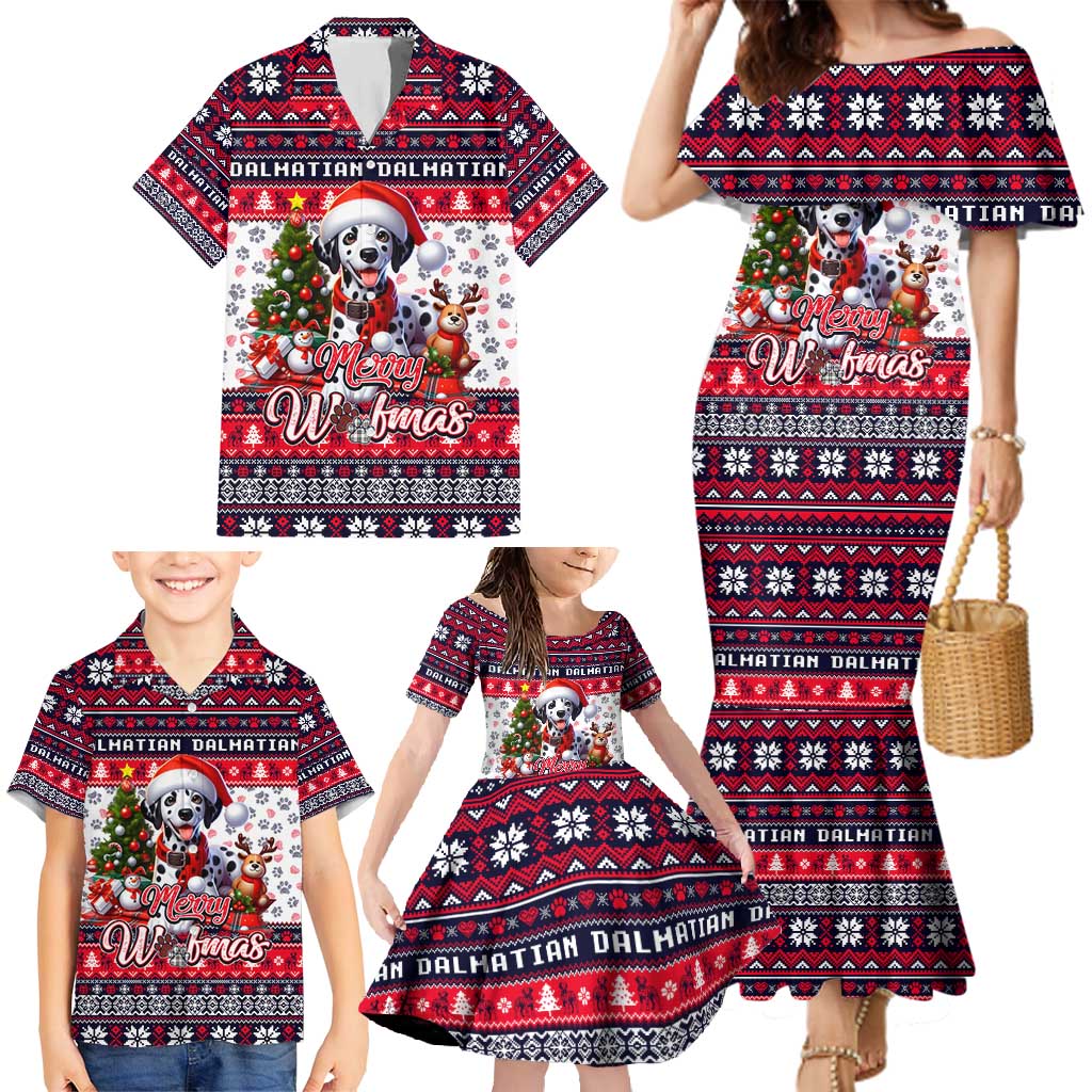 Dalmatian Merry Woofmas Family Matching Mermaid Dress and Hawaiian Shirt Christmas Dog Art Style - Wonder Print Shop