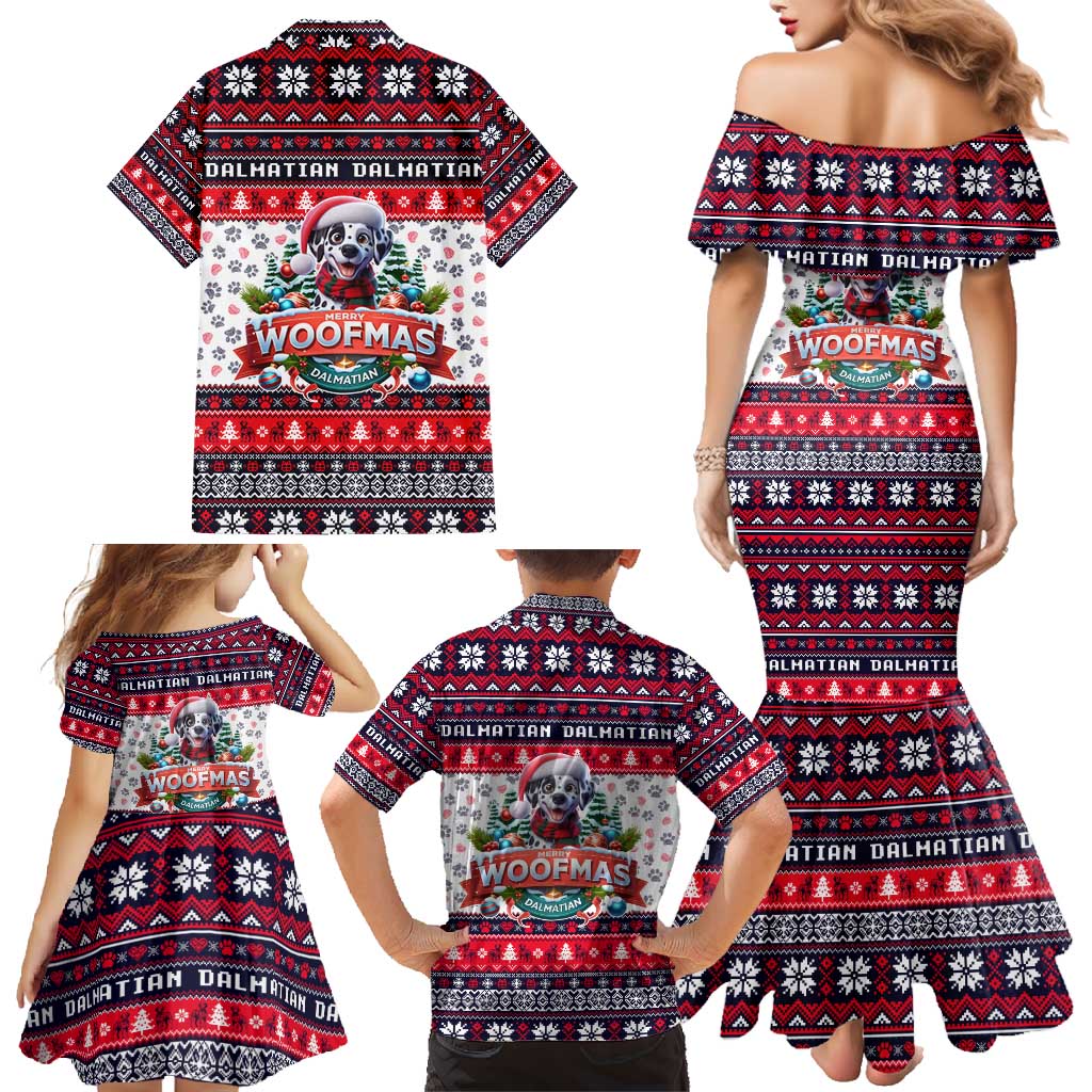Dalmatian Merry Woofmas Family Matching Mermaid Dress and Hawaiian Shirt Christmas Dog Art Style - Wonder Print Shop