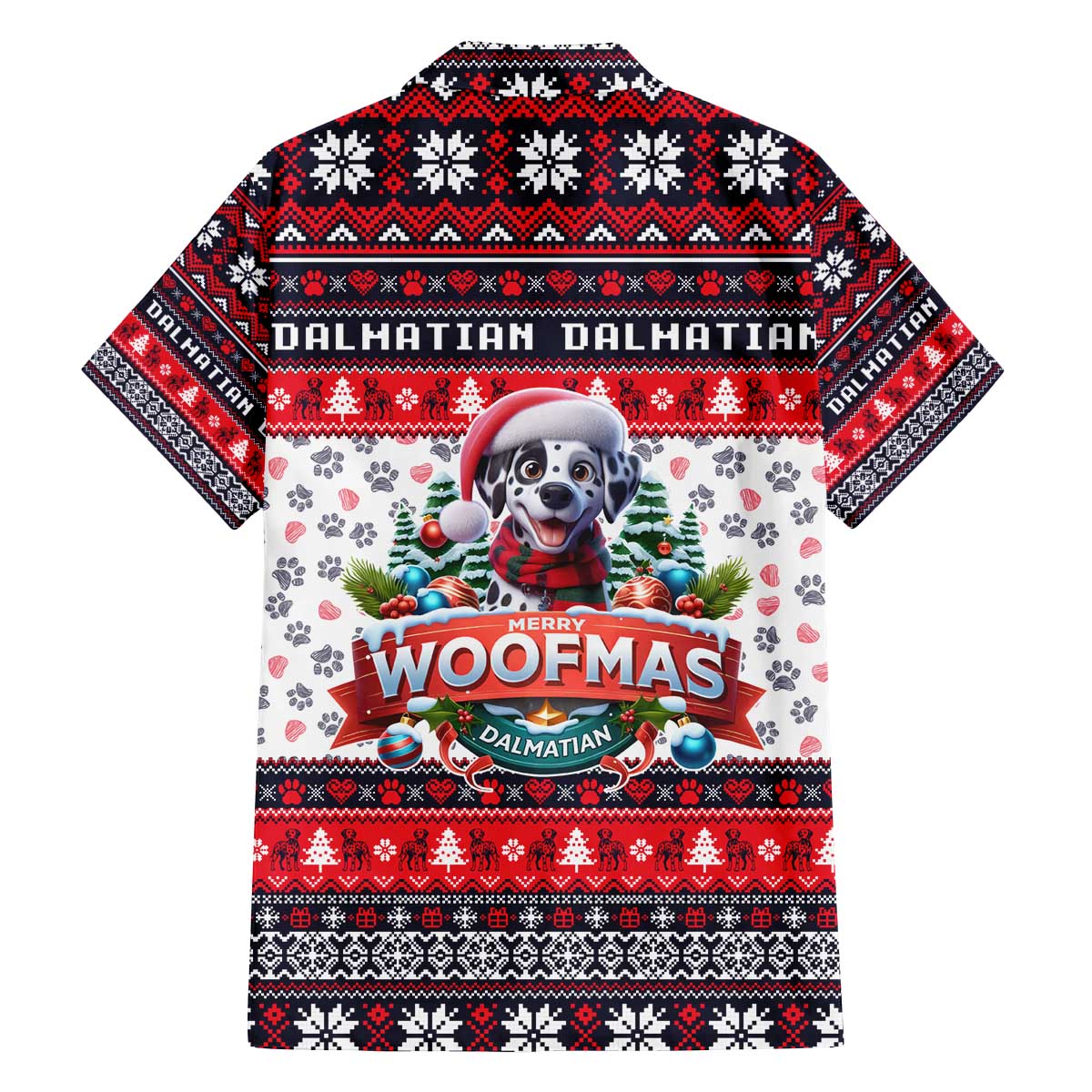 Dalmatian Merry Woofmas Family Matching Off The Shoulder Long Sleeve Dress and Hawaiian Shirt Christmas Dog Art Style - Wonder Print Shop