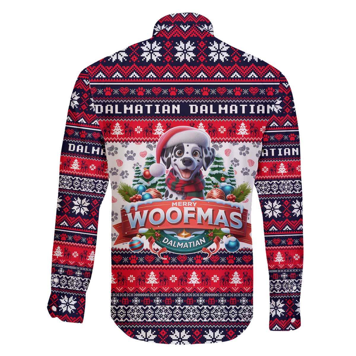 Dalmatian Merry Woofmas Family Matching Off The Shoulder Long Sleeve Dress and Hawaiian Shirt Christmas Dog Art Style - Wonder Print Shop