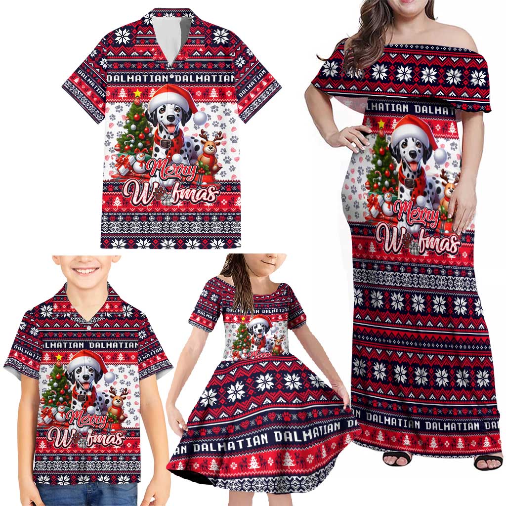 Dalmatian Merry Woofmas Family Matching Off Shoulder Maxi Dress and Hawaiian Shirt Christmas Dog Art Style - Wonder Print Shop