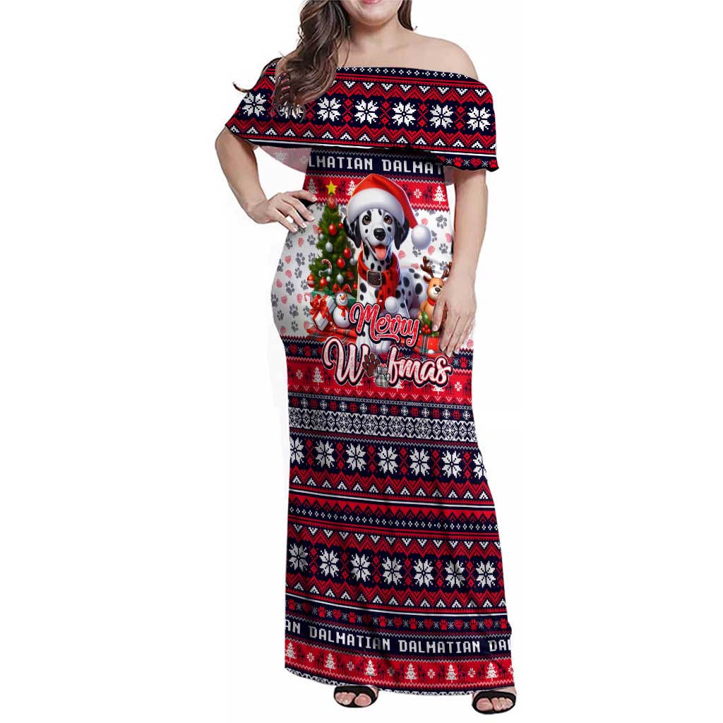 Dalmatian Merry Woofmas Family Matching Off Shoulder Maxi Dress and Hawaiian Shirt Christmas Dog Art Style - Wonder Print Shop