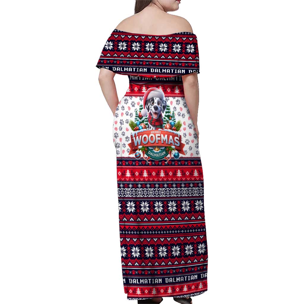 Dalmatian Merry Woofmas Family Matching Off Shoulder Maxi Dress and Hawaiian Shirt Christmas Dog Art Style - Wonder Print Shop