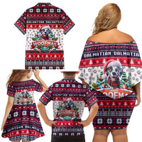 Dalmatian Merry Woofmas Family Matching Off Shoulder Short Dress and Hawaiian Shirt Christmas Dog Art Style - Wonder Print Shop