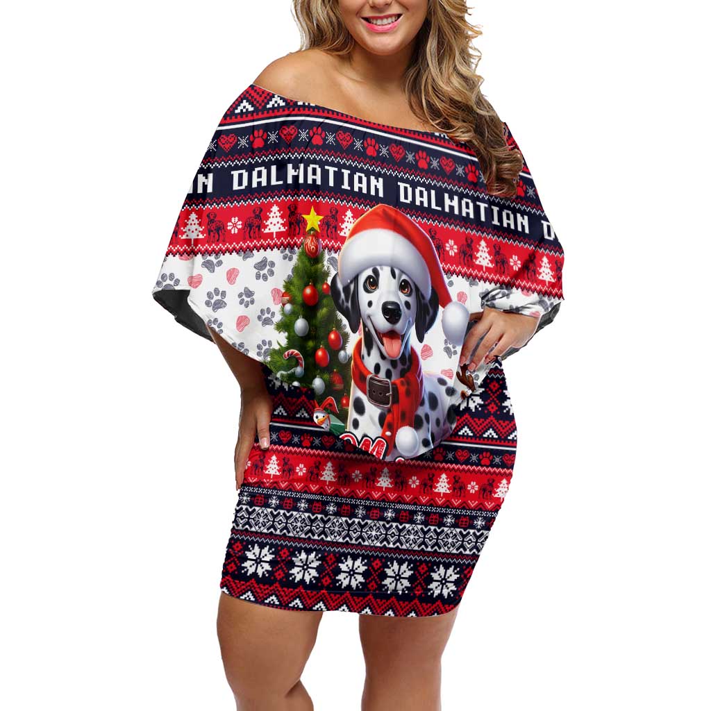 Dalmatian Merry Woofmas Family Matching Off Shoulder Short Dress and Hawaiian Shirt Christmas Dog Art Style - Wonder Print Shop