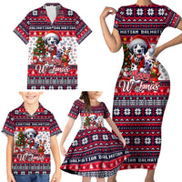 Dalmatian Merry Woofmas Family Matching Short Sleeve Bodycon Dress and Hawaiian Shirt Christmas Dog Art Style - Wonder Print Shop