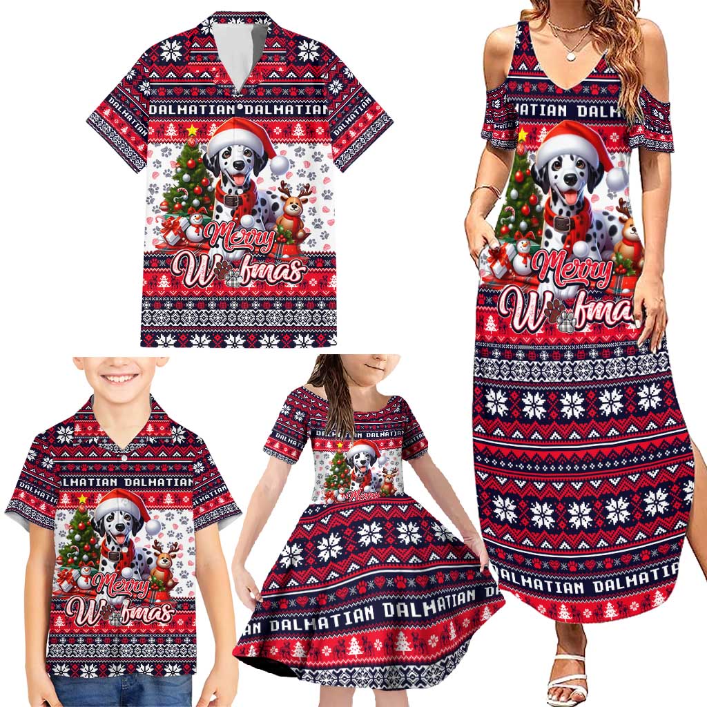 Dalmatian Merry Woofmas Family Matching Summer Maxi Dress and Hawaiian Shirt Christmas Dog Art Style - Wonder Print Shop