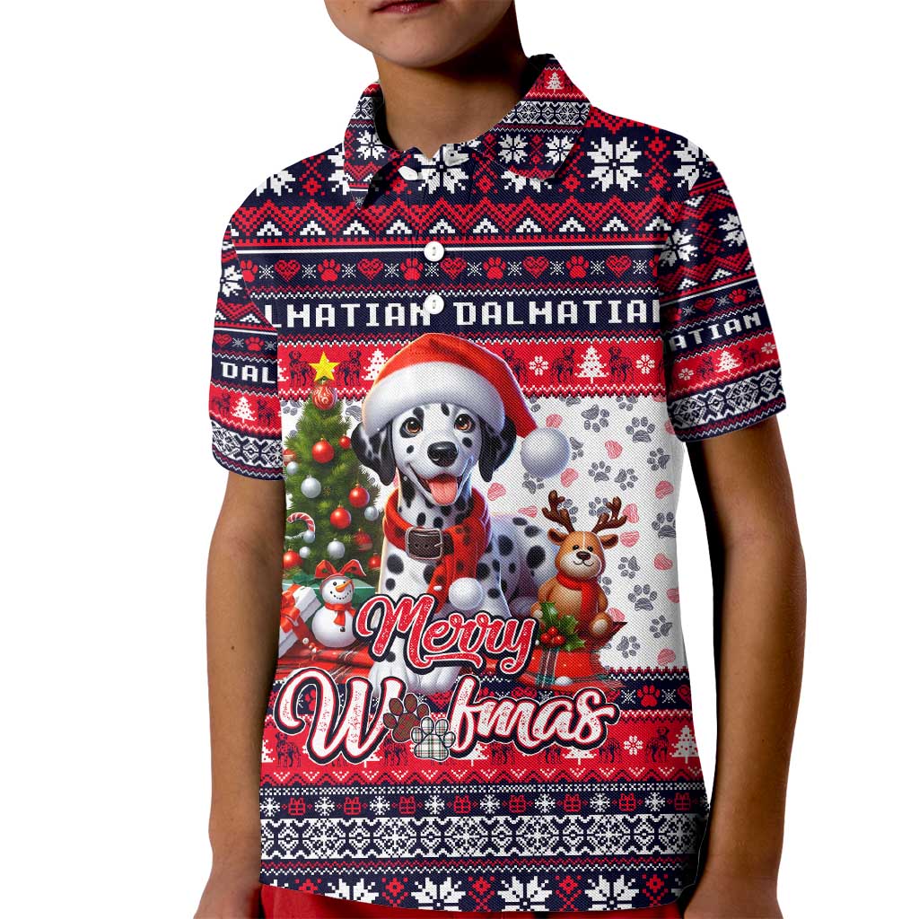 Dalmatian Merry Woofmas Kid Polo Shirt Christmas Dog Art Style - Wonder Print Shop