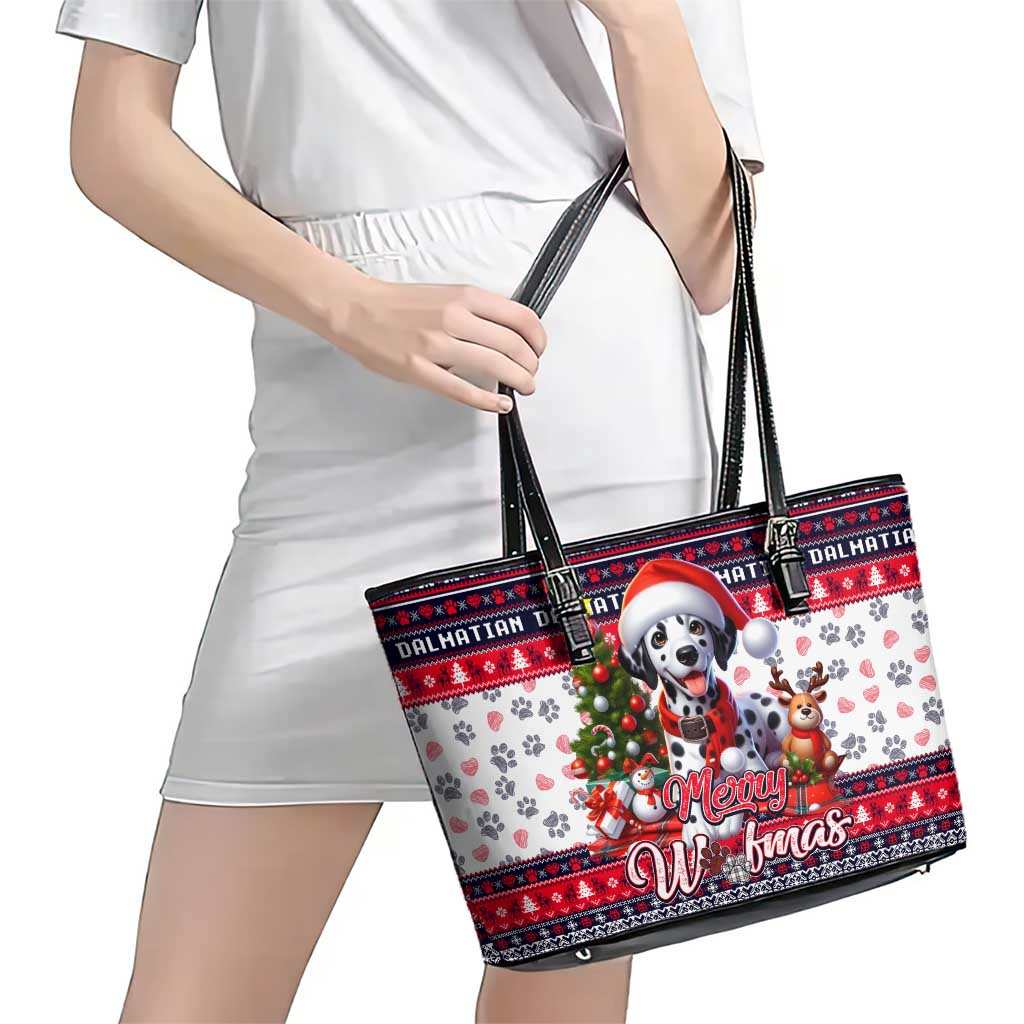 Dalmatian Merry Woofmas Leather Tote Bag Christmas Dog Art Style - Wonder Print Shop