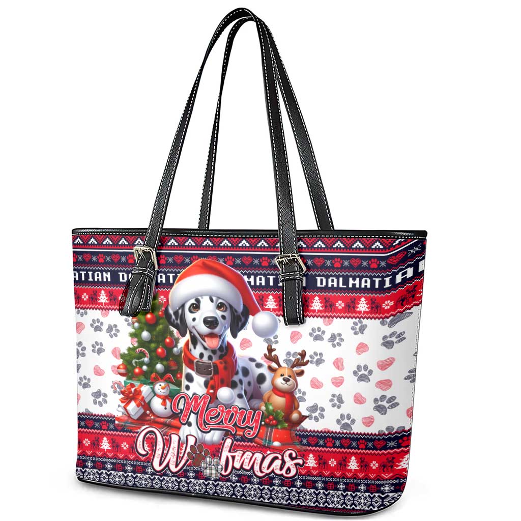 Dalmatian Merry Woofmas Leather Tote Bag Christmas Dog Art Style - Wonder Print Shop