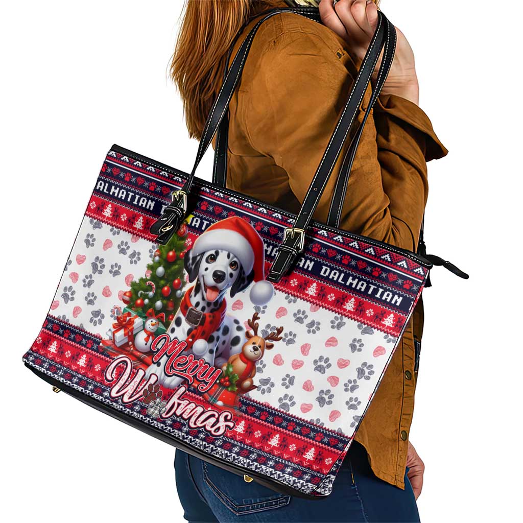 Dalmatian Merry Woofmas Leather Tote Bag Christmas Dog Art Style - Wonder Print Shop