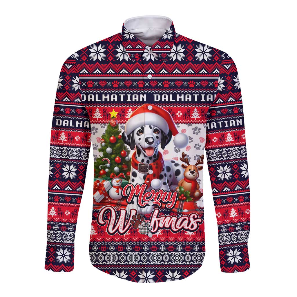 Dalmatian Merry Woofmas Long Sleeve Button Shirt Christmas Dog Art Style - Wonder Print Shop